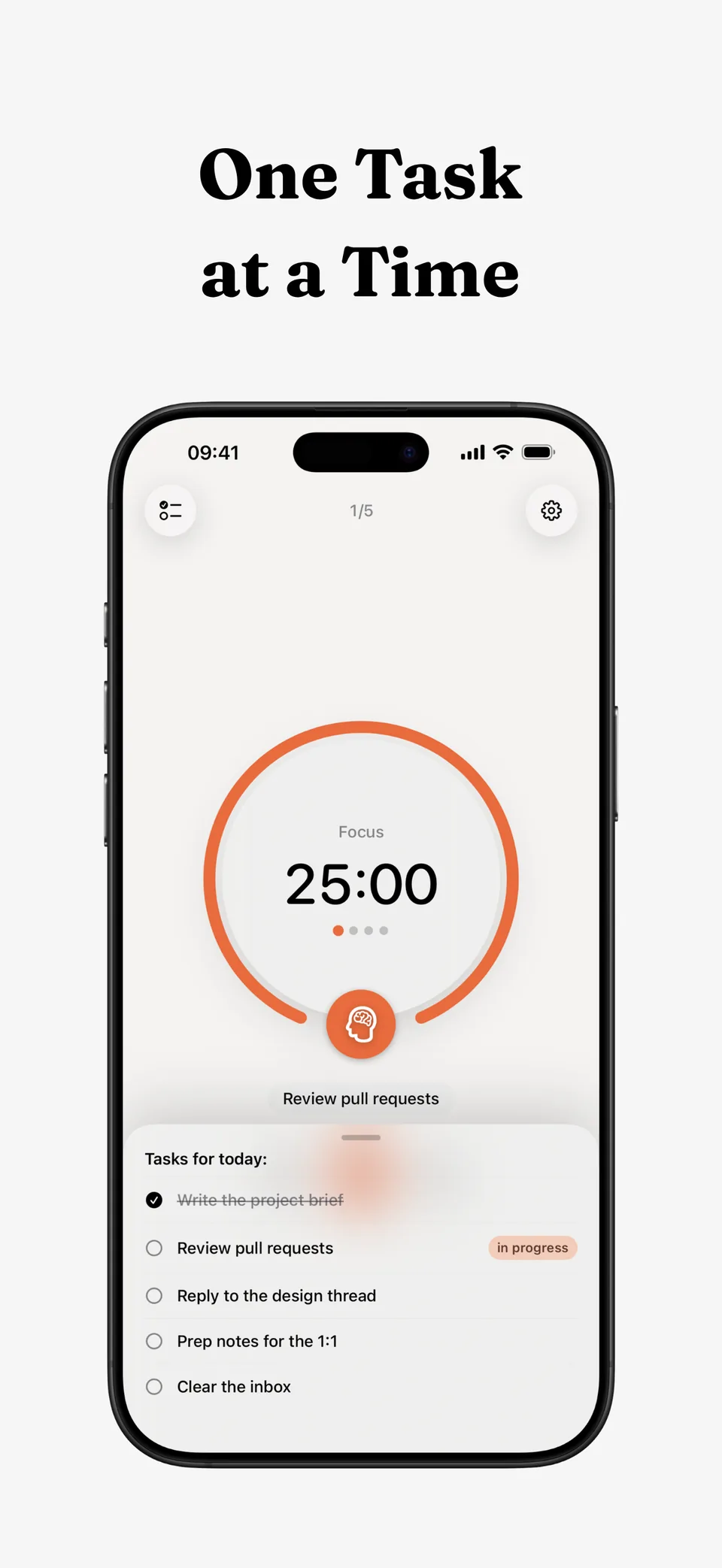 “One task at a time” — the day’s task list in Lumiri Focus