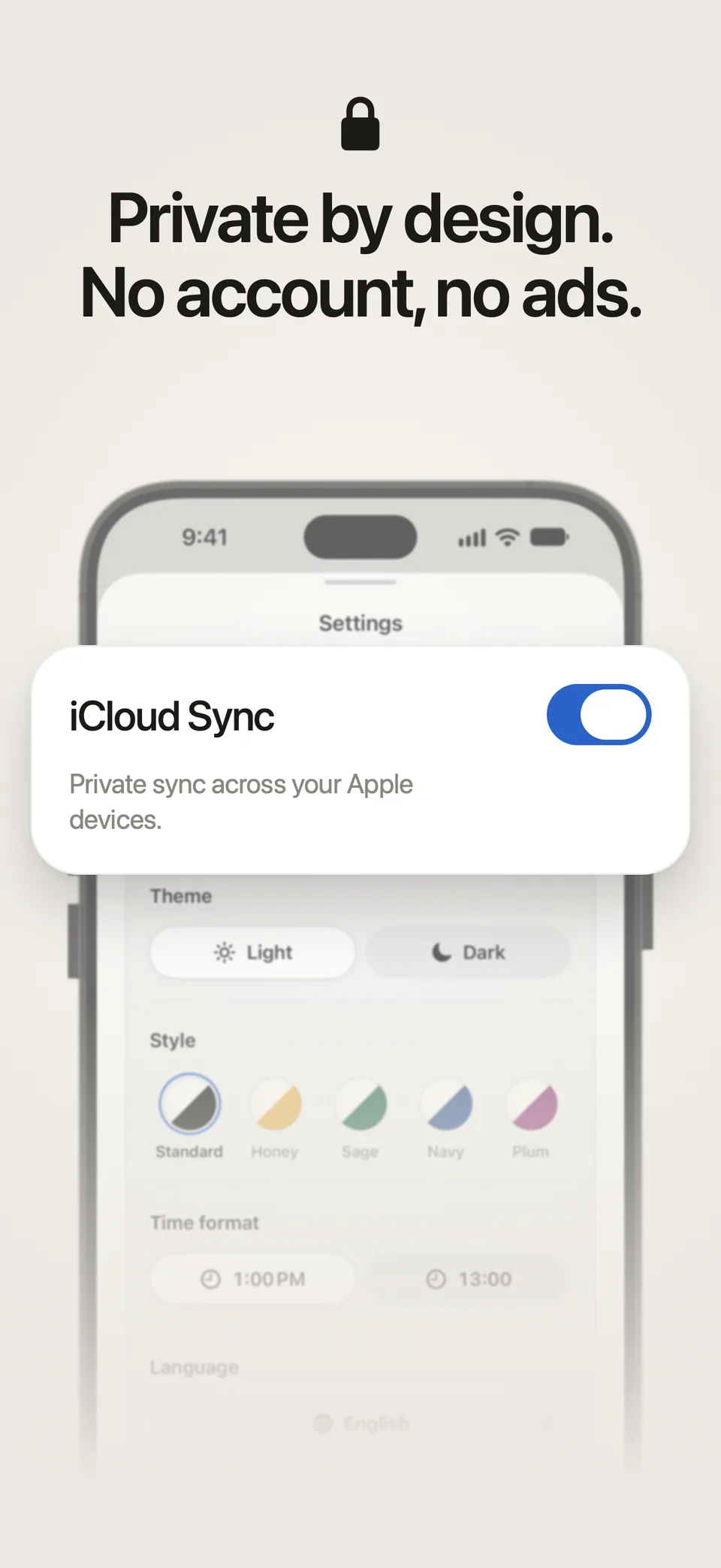 The iCloud Sync switch in Lumiri Todo’s settings: private sync across your Apple devices
